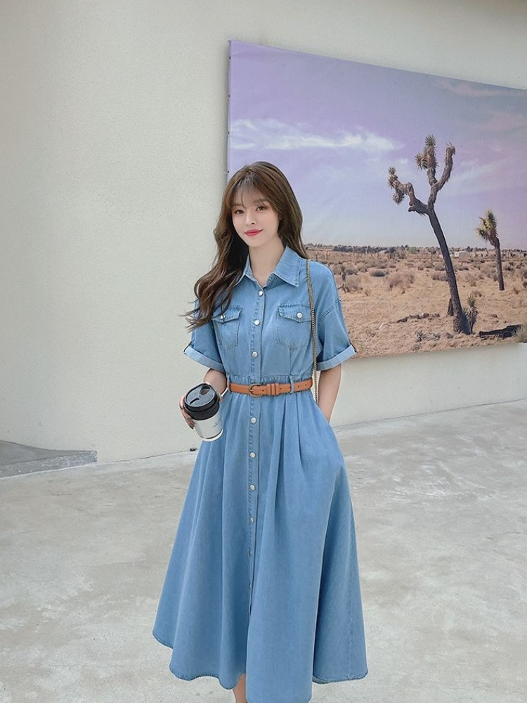Korean Style A Line Shirt Dress - 여성 데님 드레스 2026 여름 신상