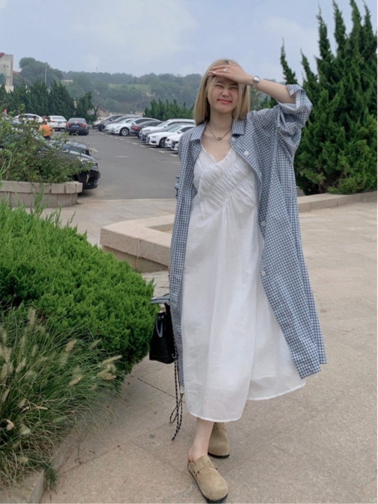 Korean Style A Line Shirt Dress - 시크 플러스 사이즈 세트 레이지 스타일