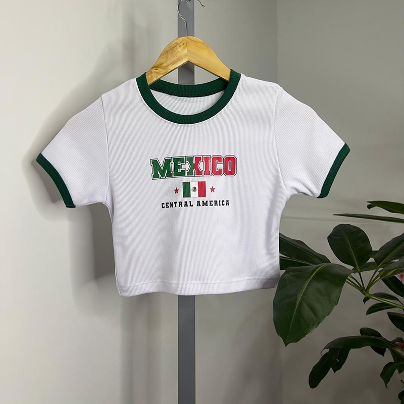 Y2K Graphic Baby Tee Crop - 멕시코 페어리코어 슬림 티셔츠, 섹시한 Y2K