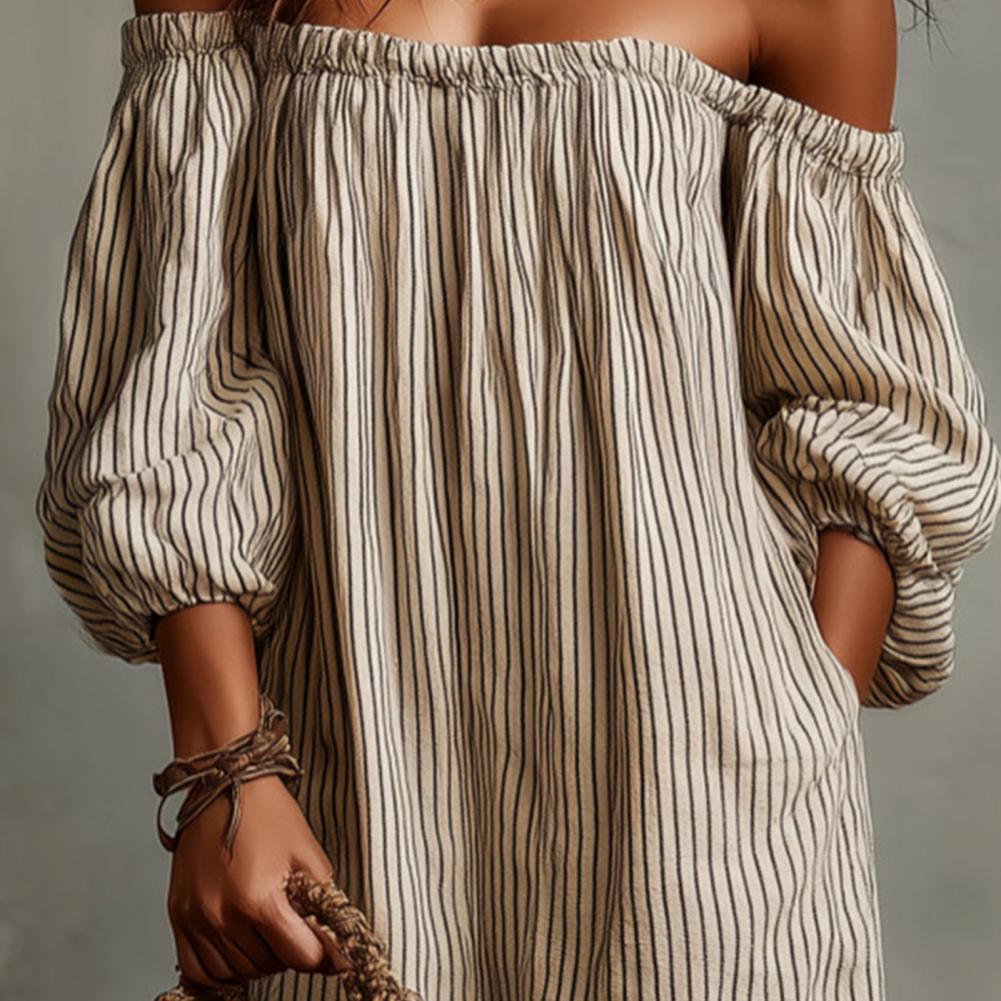 Off Shoulder Puff Sleeve Sundress - 봄 여름 여성용 오프 숄더 맥시