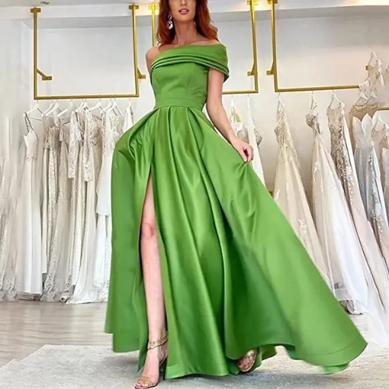 Elegant Satin Evening Gown Split - 우아한 오프숄더 새틴 이브닝 드레스 하이