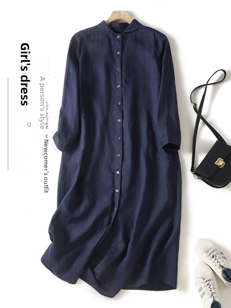 Casual Loose Linen Shirt Dress - 린넨 코튼 혼방 긴팔 캐주얼 셔츠