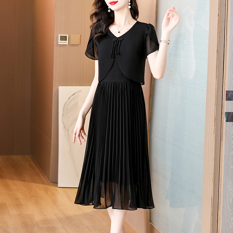 French Vintage Floral Midi Dress - 2025 여름 솔리드 쉬폰 캐주얼 미디