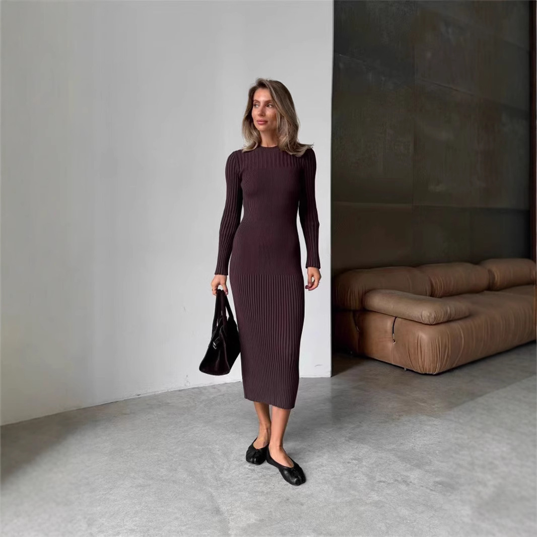 2025 봄 화이트 카키 블랙 여성 니트 O넥 긴팔 시 - Bodycon Long Sleeve Ribbed Dress 리뷰 및 가격