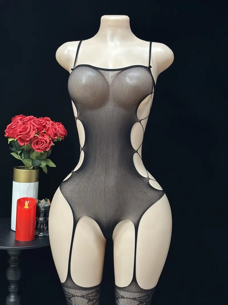 섹시한 서스펜더 스타킹 점프수트, 양쪽에 망사 컷아웃  - Lingerie 리뷰 및 가격