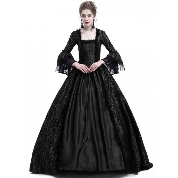 패치워크 디자인의 플레어 소매가 달린 롱 드레스, 문학 - Dresses 리뷰 및 가격