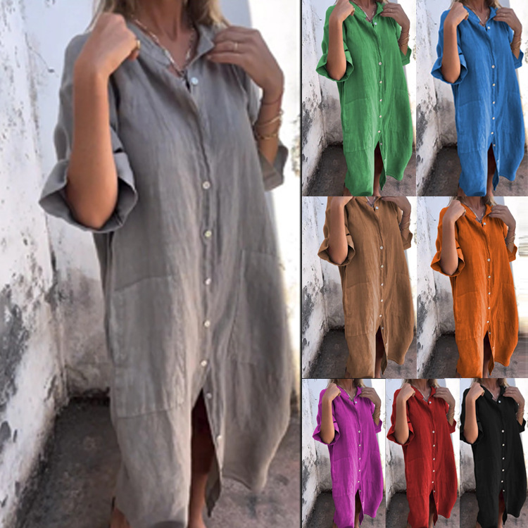 2026 여성용 올드머니 셔츠 드레스 루즈핏 버튼 포켓 - Casual Loose Linen Shirt Dress 리뷰 및 가격