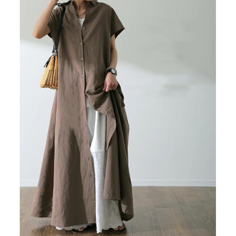 루즈핏 큰 사이즈 폴로 칼라 반팔 면마 셔츠 드레스 A - Casual Loose Linen Shirt Dress 리뷰 및 가격