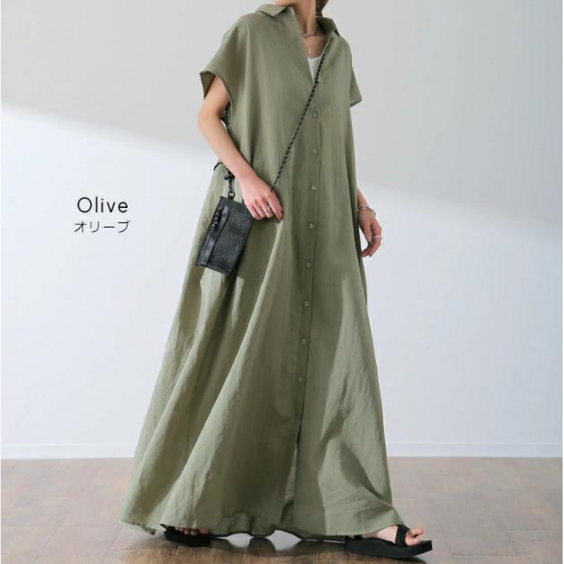 루즈핏 큰 사이즈 폴로 칼라 반팔 면마 셔츠 드레스 A - Casual Loose Linen Shirt Dress 리뷰 및 가격