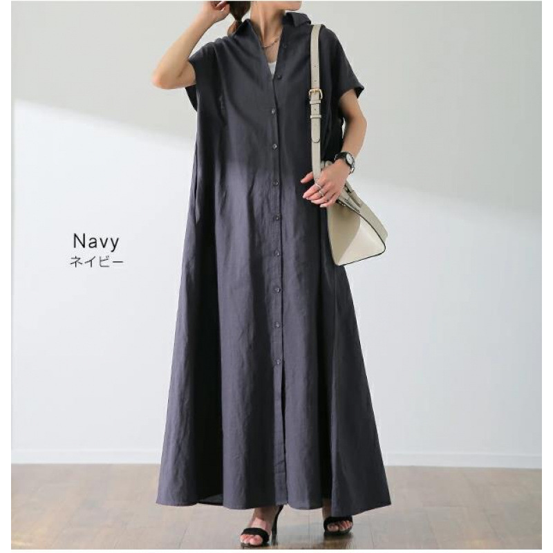 루즈핏 큰 사이즈 폴로 칼라 반팔 면마 셔츠 드레스 A - Casual Loose Linen Shirt Dress 리뷰 및 가격
