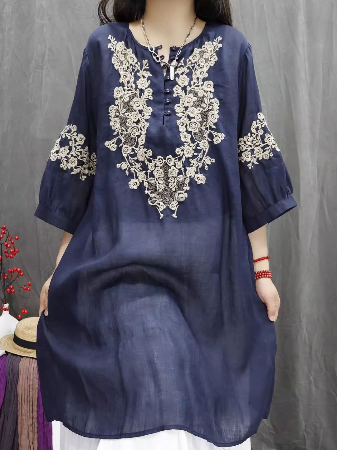 레트로 코튼 린넨 자수 탑 다용도 루즈핏 캐주얼 셔츠  - Casual Loose Linen Shirt Dress 리뷰 및 가격