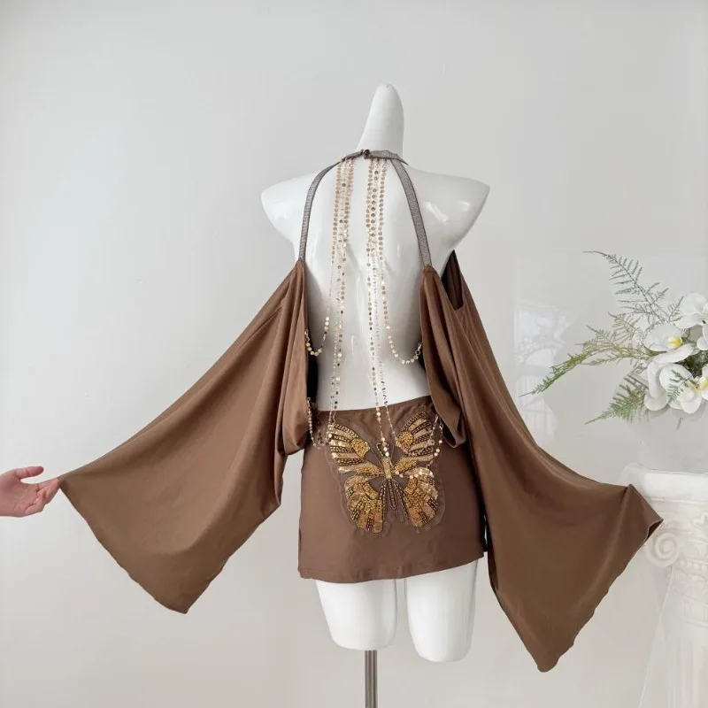 유럽계 미국인 핫 여성용 드레스 백리스 체인 나비 스팽 - Y2K Backless Halter Mini Dress 리뷰 및 가격