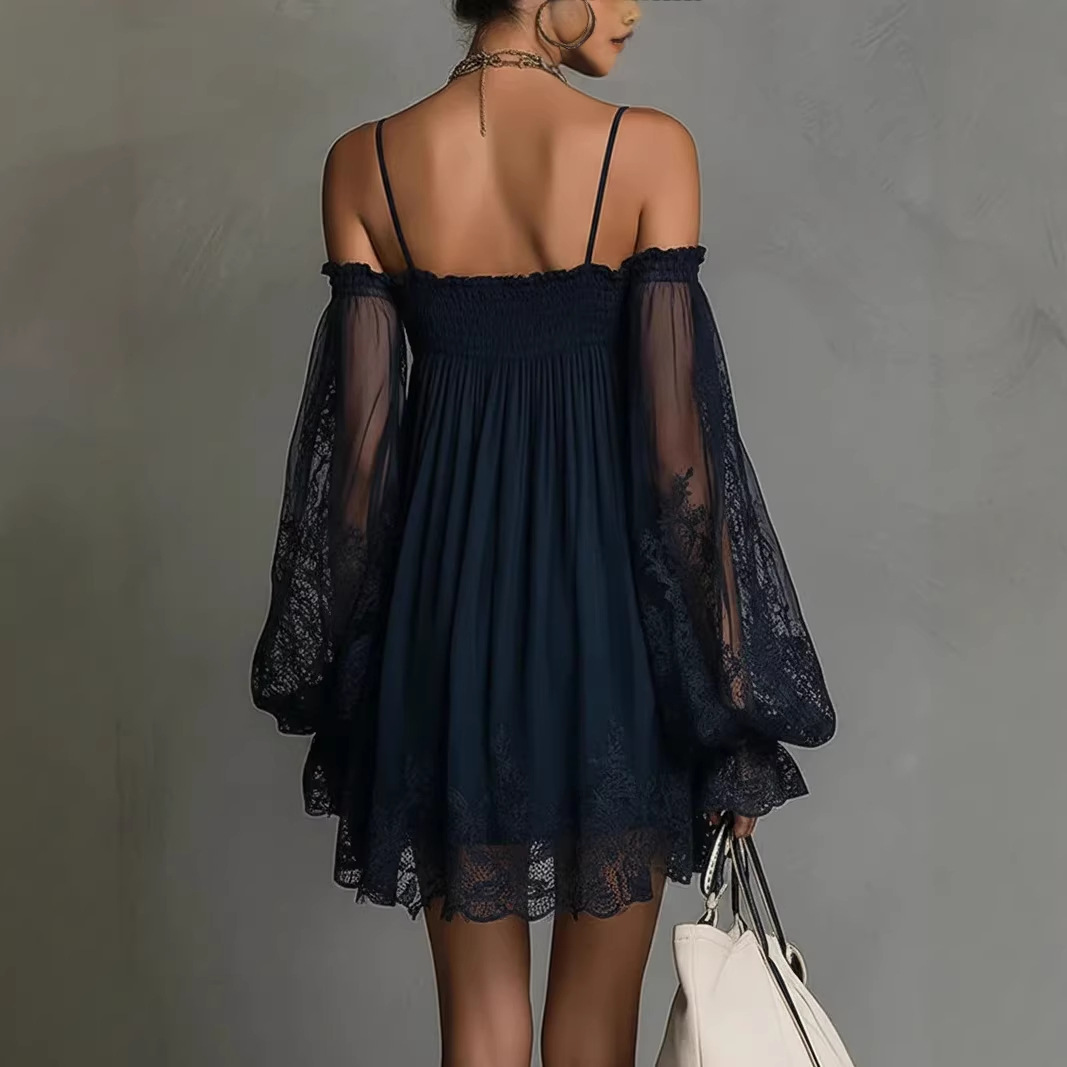오프숄더 레이스 미니 드레스 스파게티 스트랩 시스루 퍼 - Off Shoulder Puff Sleeve Sundress 리뷰 및 가격