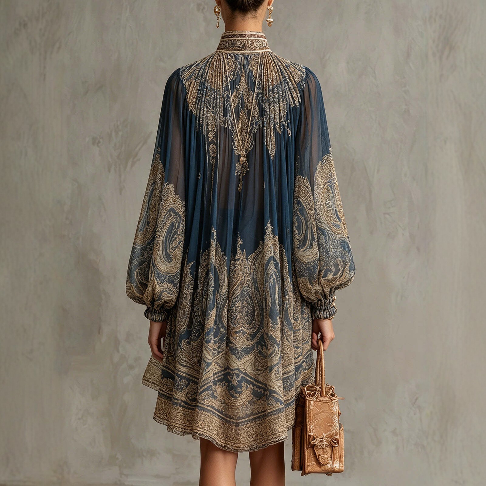 유럽풍의 새로운 하이넥 프린트 쉬폰 드레스, 루즈하고  - French Vintage Floral Midi Dress 리뷰 및 가격