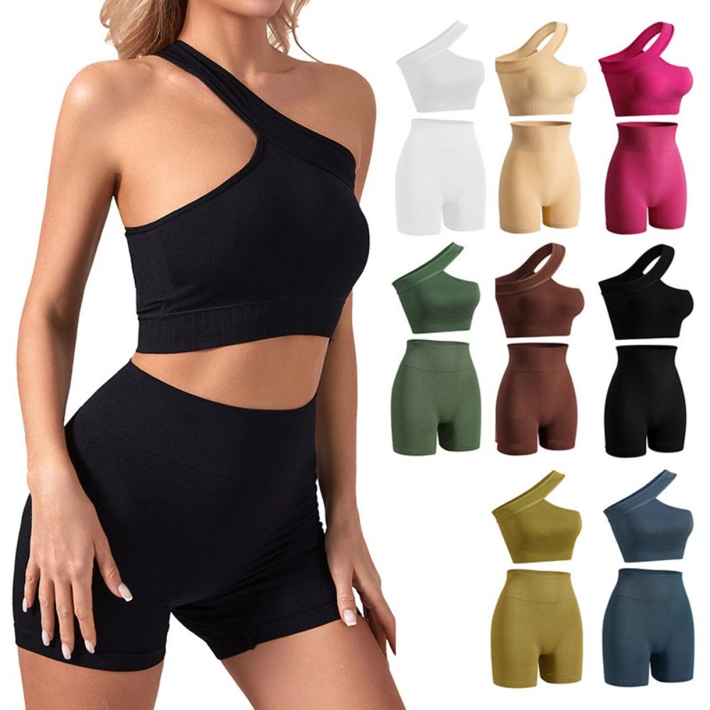 2피스 캐주얼 심리스 여성 운동복 세트 리브드 원숄더  - Seamless Ribbed Workout Tank Top 리뷰 및 가격