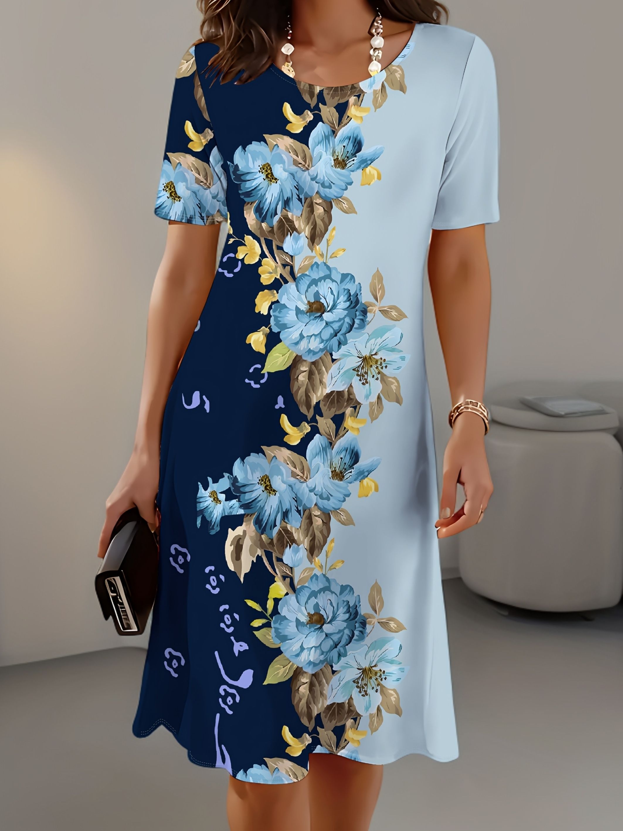 새로운 여성 슬림 여름 3D 프린트 꽃무늬 루즈 빈티지 - French Vintage Floral Midi Dress 리뷰 및 가격