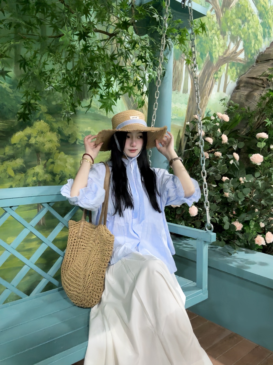 플러스 사이즈 여성용 블루 버블 슬리브 셔츠와 하이 웨 - Korean Style A Line Shirt Dress 리뷰 및 가격