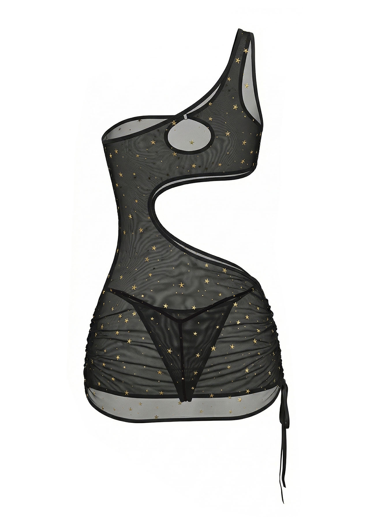 블랙 원숄더 스타 프린트 시어 메쉬 란제리 드레스 컷아 - Sexy Mesh Sheer Bodycon Dress 리뷰 및 가격