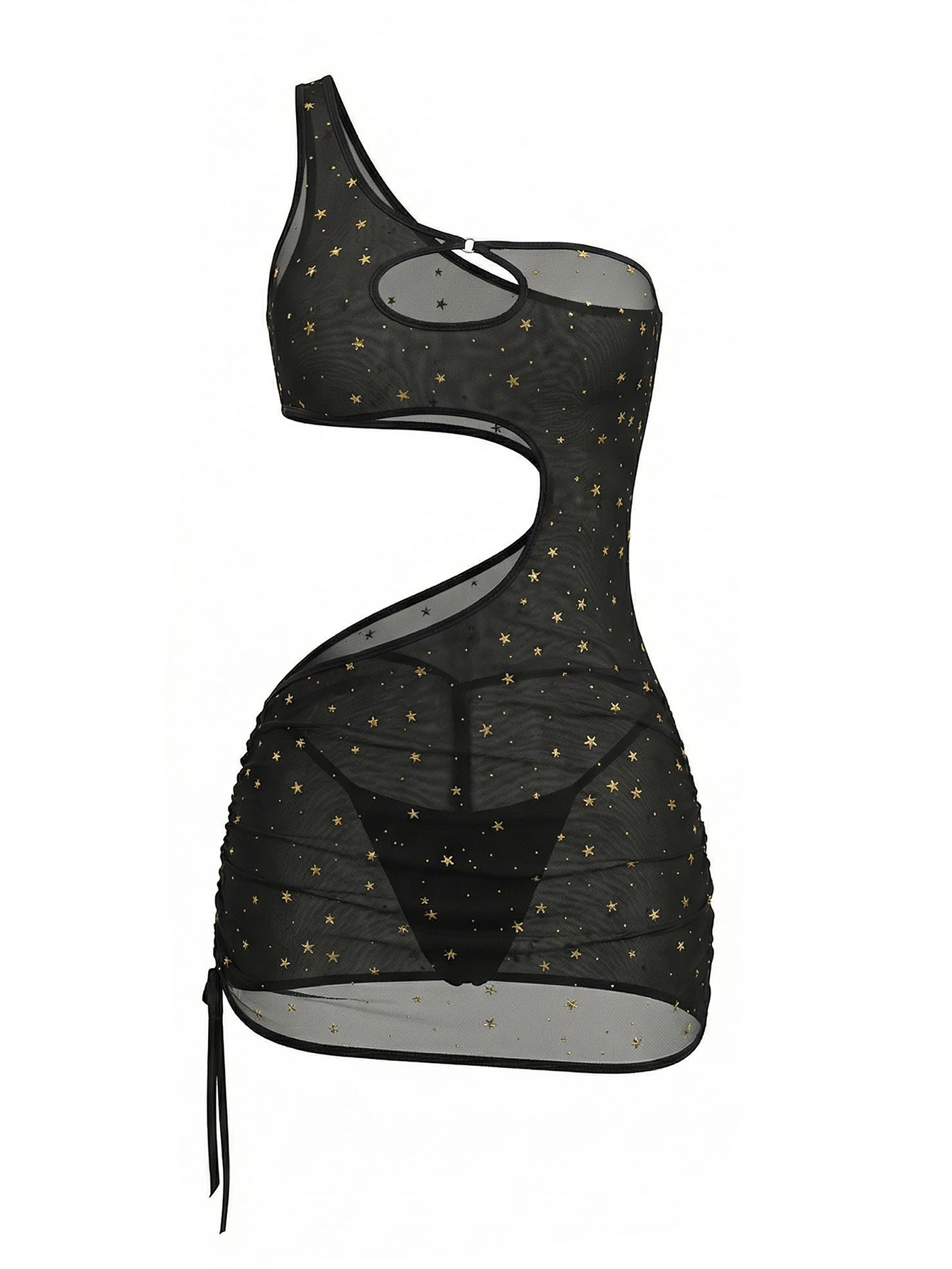 블랙 원숄더 스타 프린트 시어 메쉬 란제리 드레스 컷아 - Sexy Mesh Sheer Bodycon Dress 리뷰 및 가격