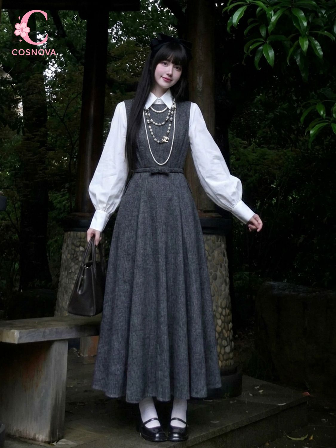 한국 헵번 스타일 투피스 드레스 세트 여성 랜턴 슬리브 - Korean Style A Line Shirt Dress 리뷰 및 가격