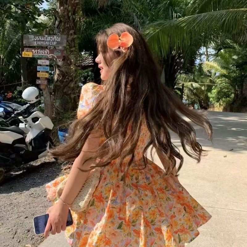 2026 신상 오렌지 플로럴 프린트 오프숄더 미니 드레 - Off Shoulder Puff Sleeve Sundress 리뷰 및 가격