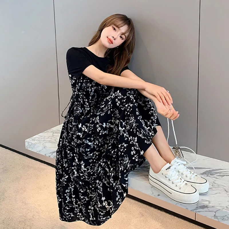 여성 티셔츠 가짜 두 Pcs 한국 스타일 여름 드레스  - Korean Style A Line Shirt Dress 리뷰 및 가격