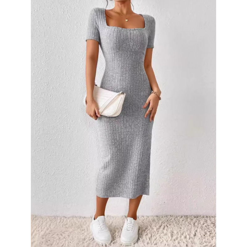 여성용 빈티지 골지 니트 미디 드레스, 스퀘어넥 긴팔  - Bodycon Long Sleeve Ribbed Dress 리뷰 및 가격