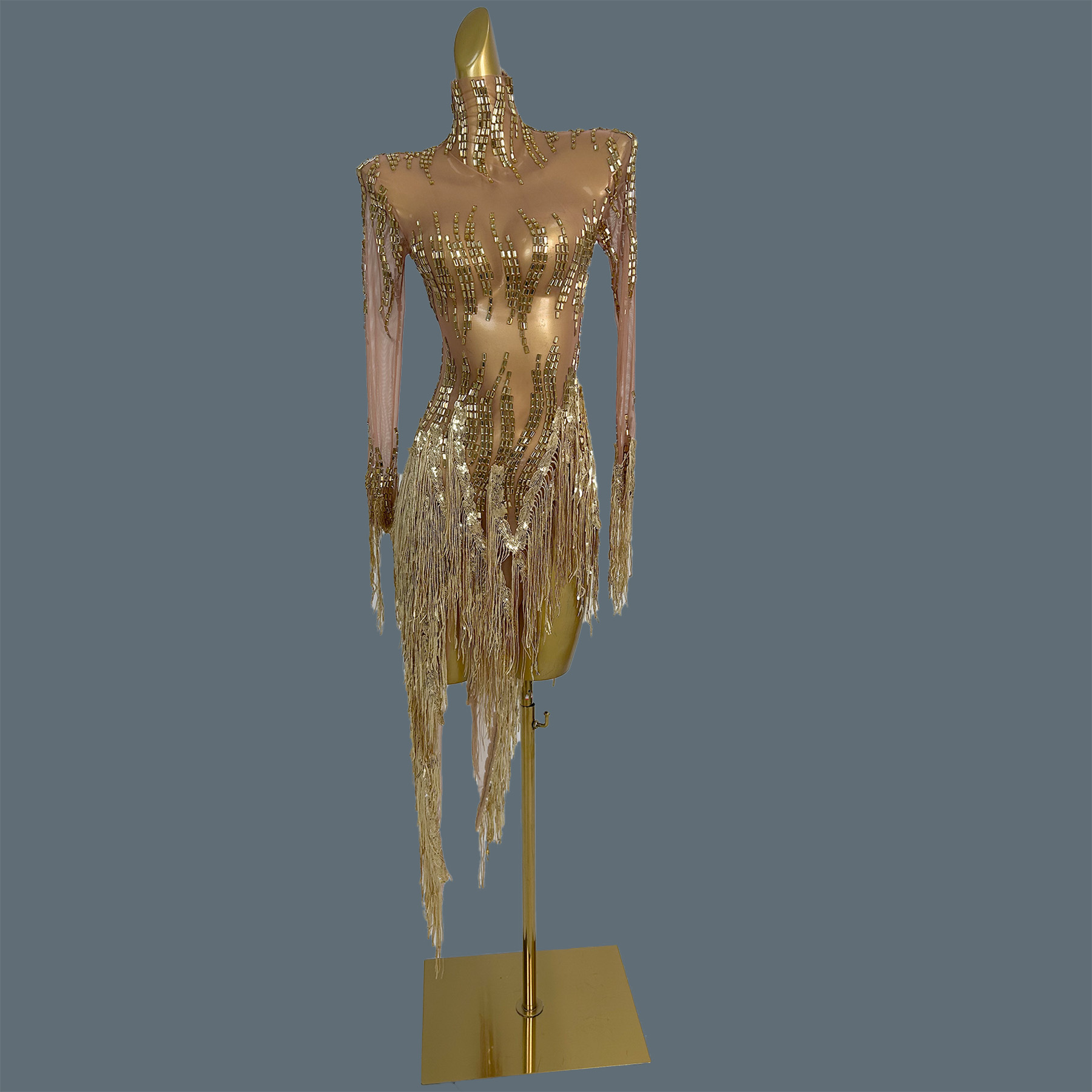 파티 무대 공연 반짝이는 라인스톤 골드 시스루 메쉬 미 - Sparkly Rhinestone Club Party Dress 리뷰 및 가격