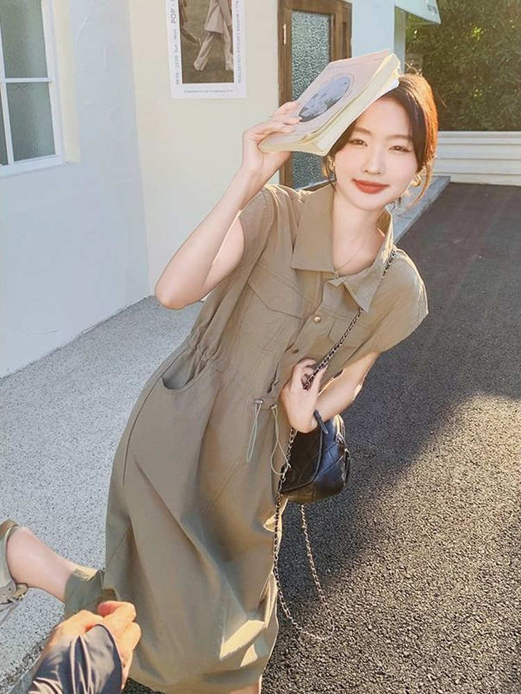 슬리밍 플러스 사이즈 한국 스타일 통근 셔츠 드레스 여 - Korean Style A Line Shirt Dress 리뷰 및 가격