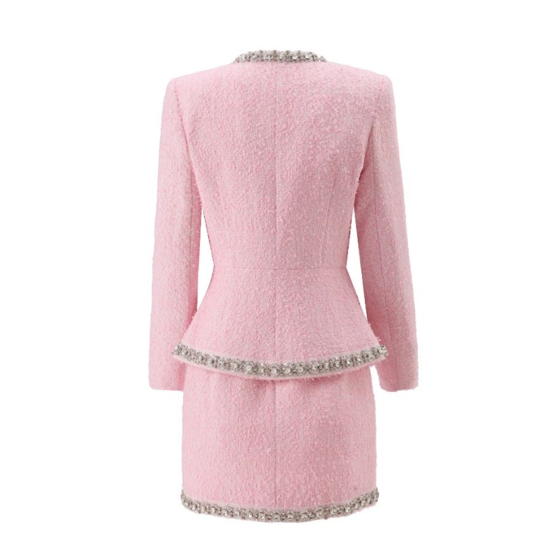 프리미엄 핑크 트위드 여성 투피스 의상, 비즈 장식 블 - Tweed Two Piece Blazer Dress 리뷰 및 가격