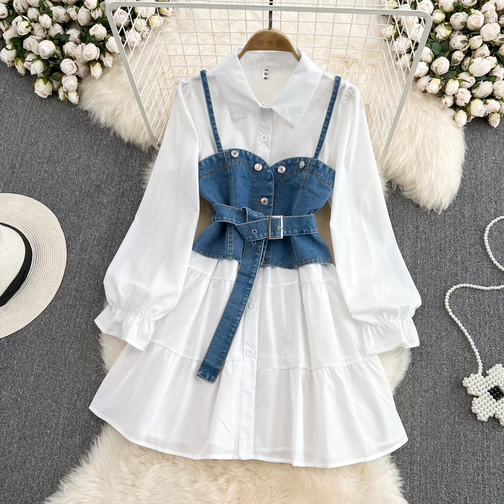 레트로 홍콩 스타일 긴팔 싱글 버튼 데님 셔츠 드레스  - Korean Style A Line Shirt Dress 리뷰 및 가격