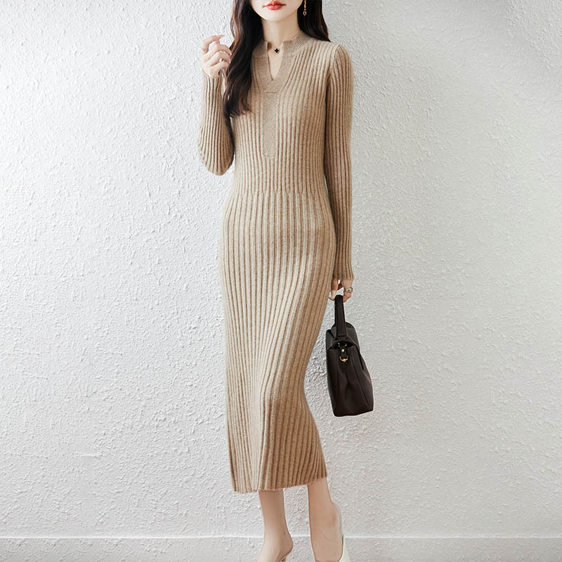 스마트 미니멀리스트 리브드 2025 여성용 롱 브이넥  - Bodycon Long Sleeve Ribbed Dress 리뷰 및 가격
