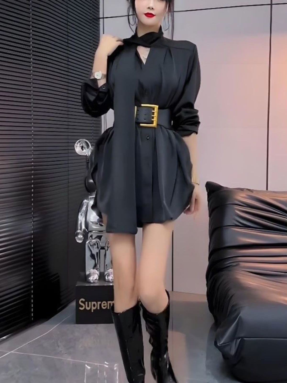 화이트 실크 셔츠 드레스 여성 가을 ​​하이 웨이스트  - Korean Style A Line Shirt Dress 리뷰 및 가격