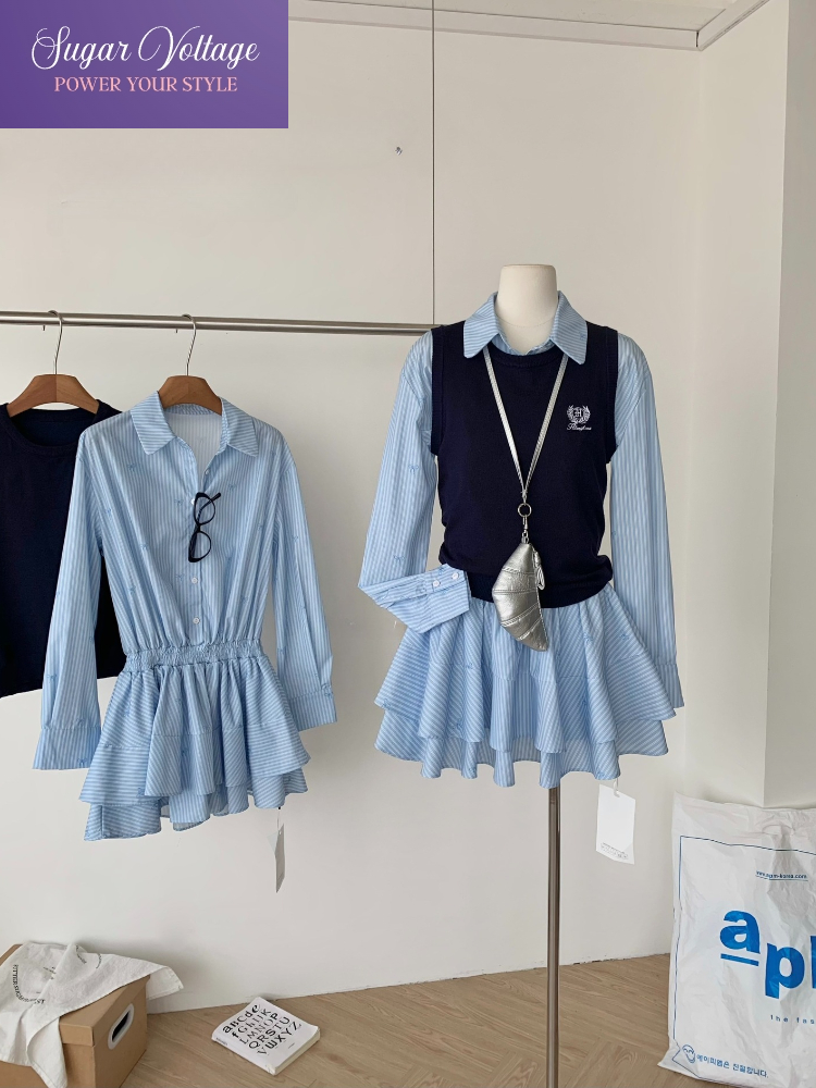 봄 가을 한국 패션 대학 스타일 투피스 세트 여성 긴팔 - Korean Style A Line Shirt Dress 리뷰 및 가격