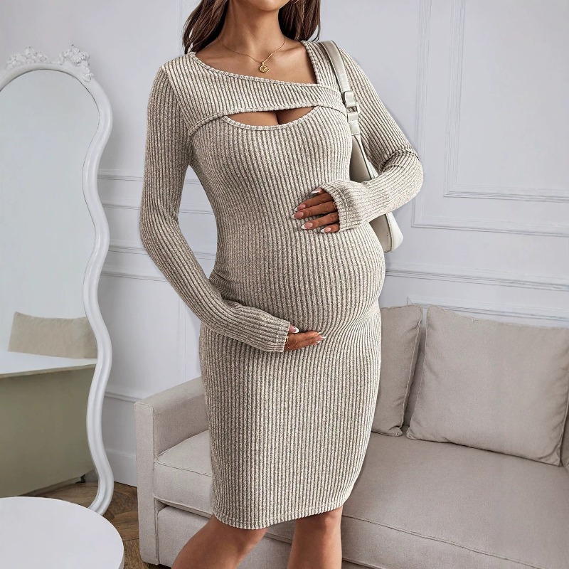 임산부 의류 긴소매 리브드 드레스, 임신부를 위한 홀아 - Bodycon Long Sleeve Ribbed Dress 리뷰 및 가격