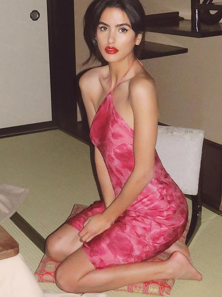 Dulzura 로즈 프린트 레이스 업 홀터 미니 드레스 - Y2K Backless Halter Mini Dress 리뷰 및 가격