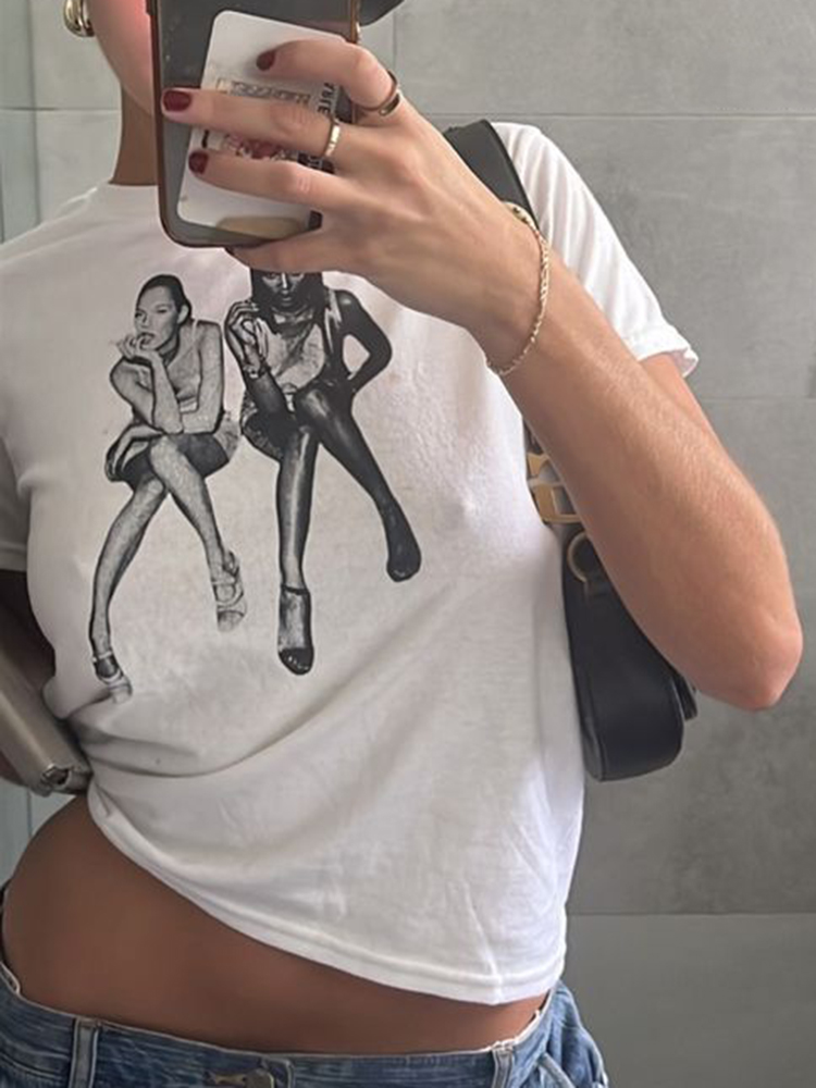 그래픽 프린트 빈티지 크롭탑 Y2k 의류, 미적 여름  - Y2K Graphic Baby Tee Crop 리뷰 및 가격