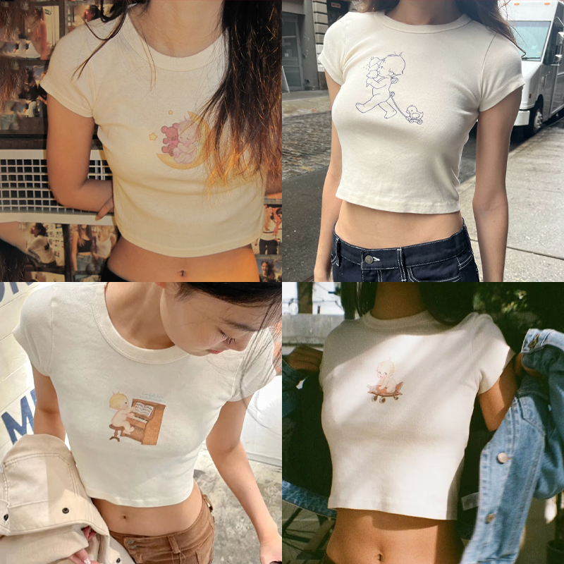 Angel Baby 여성용 그래픽 슬림 티셔츠, 빈티지 - Y2K Graphic Baby Tee Crop 리뷰 및 가격