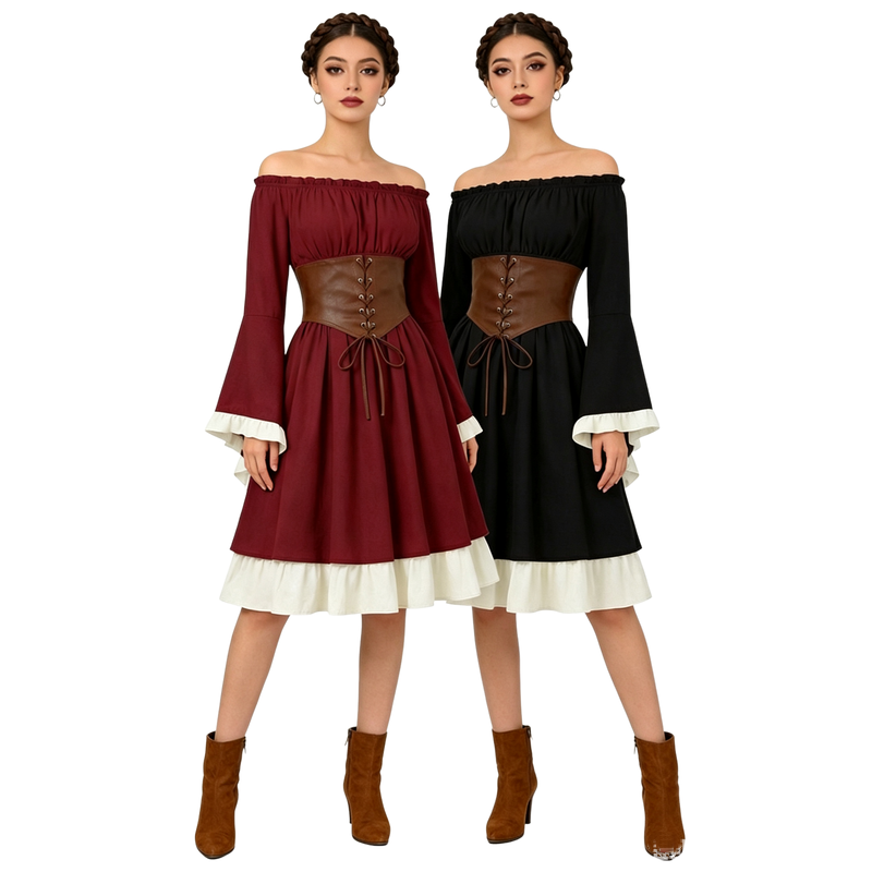 중세 르네상스 스타일의 미디 드레스, 여성용 해적 코스 - Dresses 리뷰 및 가격