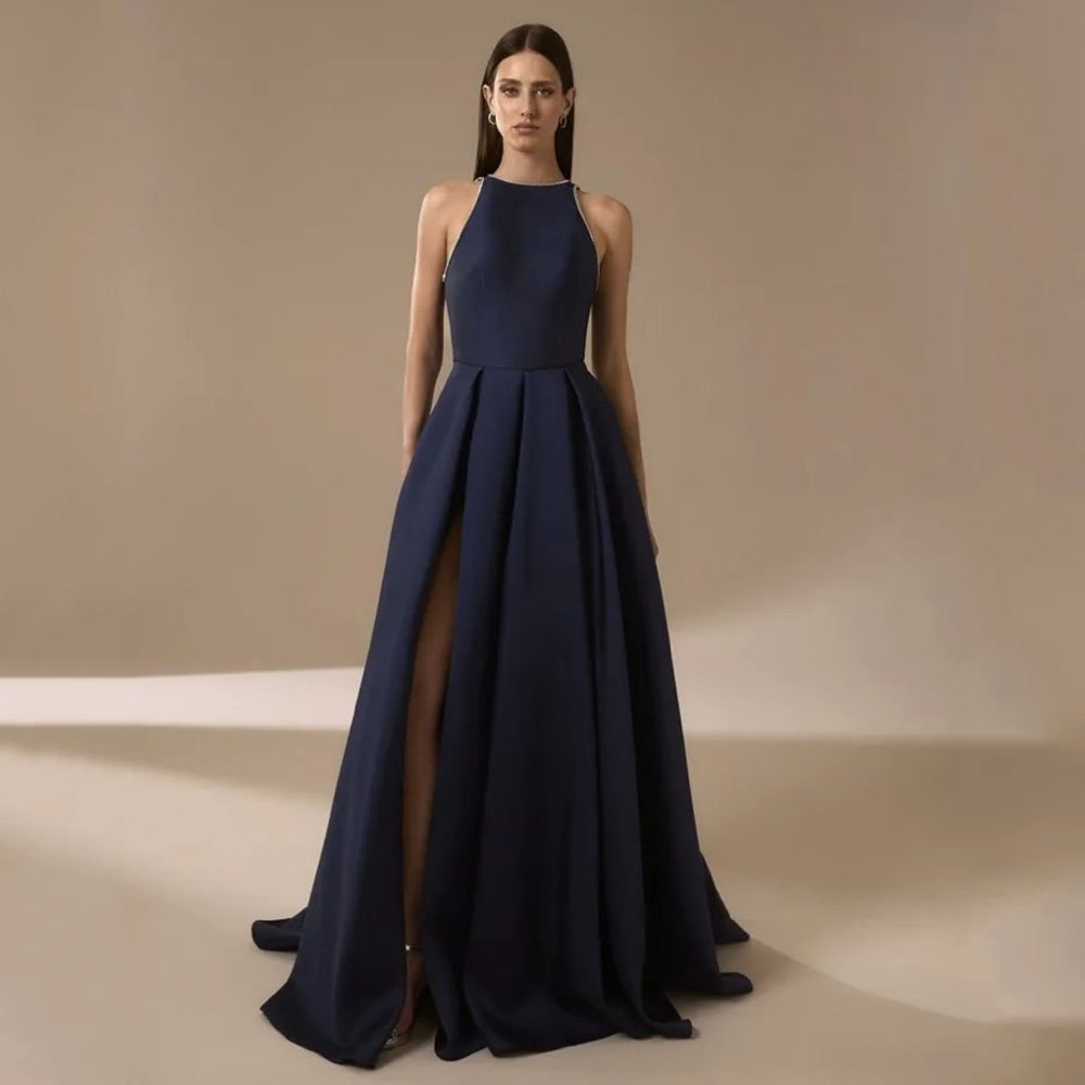 네이비 블루 새틴 여성용 이브닝 드레스 2025 비딩  - Elegant Satin Evening Gown Split 리뷰 및 가격