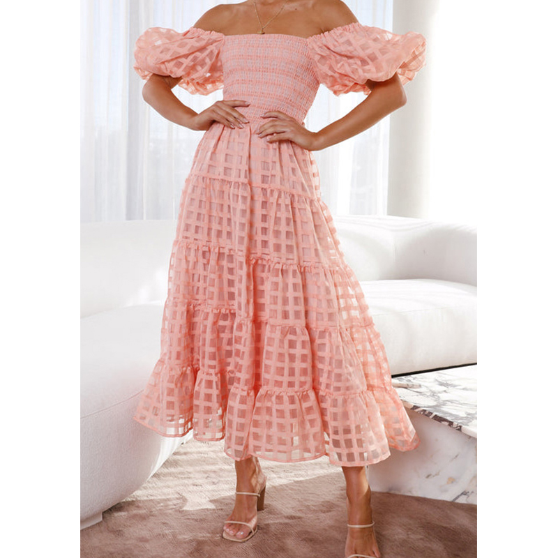 우아한 오프 어깨 여성 여름 긴 드레스 섹시한 탄성 짧 - Off Shoulder Puff Sleeve Sundress 리뷰 및 가격