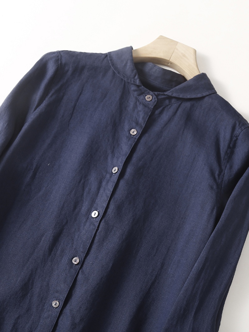 린넨 코튼 혼방 긴팔 캐주얼 셔츠 드레스 여성용 미디  - Casual Loose Linen Shirt Dress 리뷰 및 가격